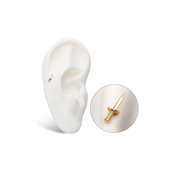 14k Tiny Dagger Threadless Piercing Top | Nickel-Free Yellow Gold
