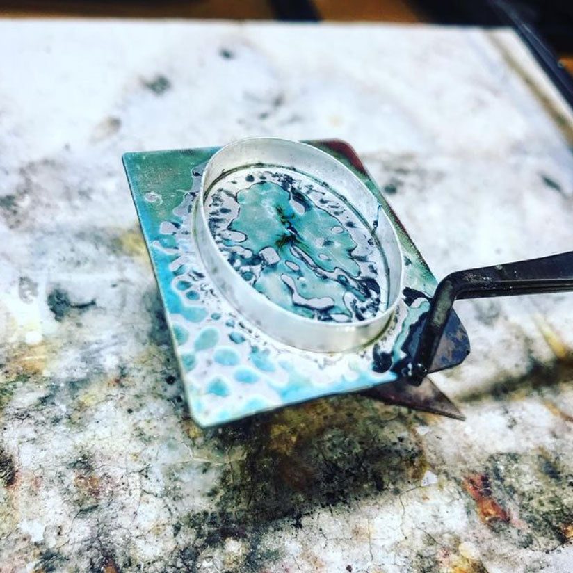 Sterling Silver bezel being fabricated showing oxides right after soldering