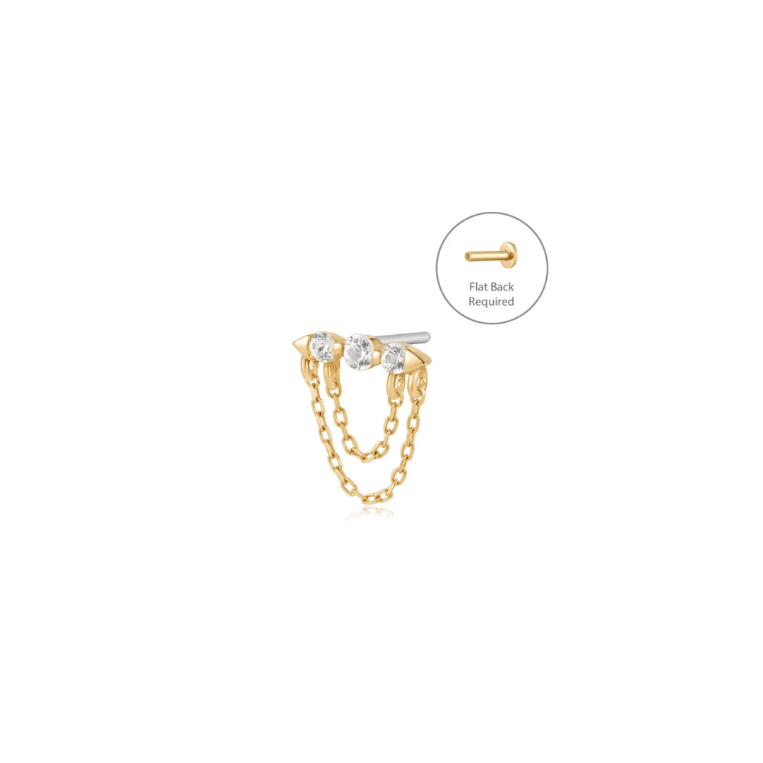 14k Draped Double Chain White Sapphire Piercing Top Earring - Peterson MADE