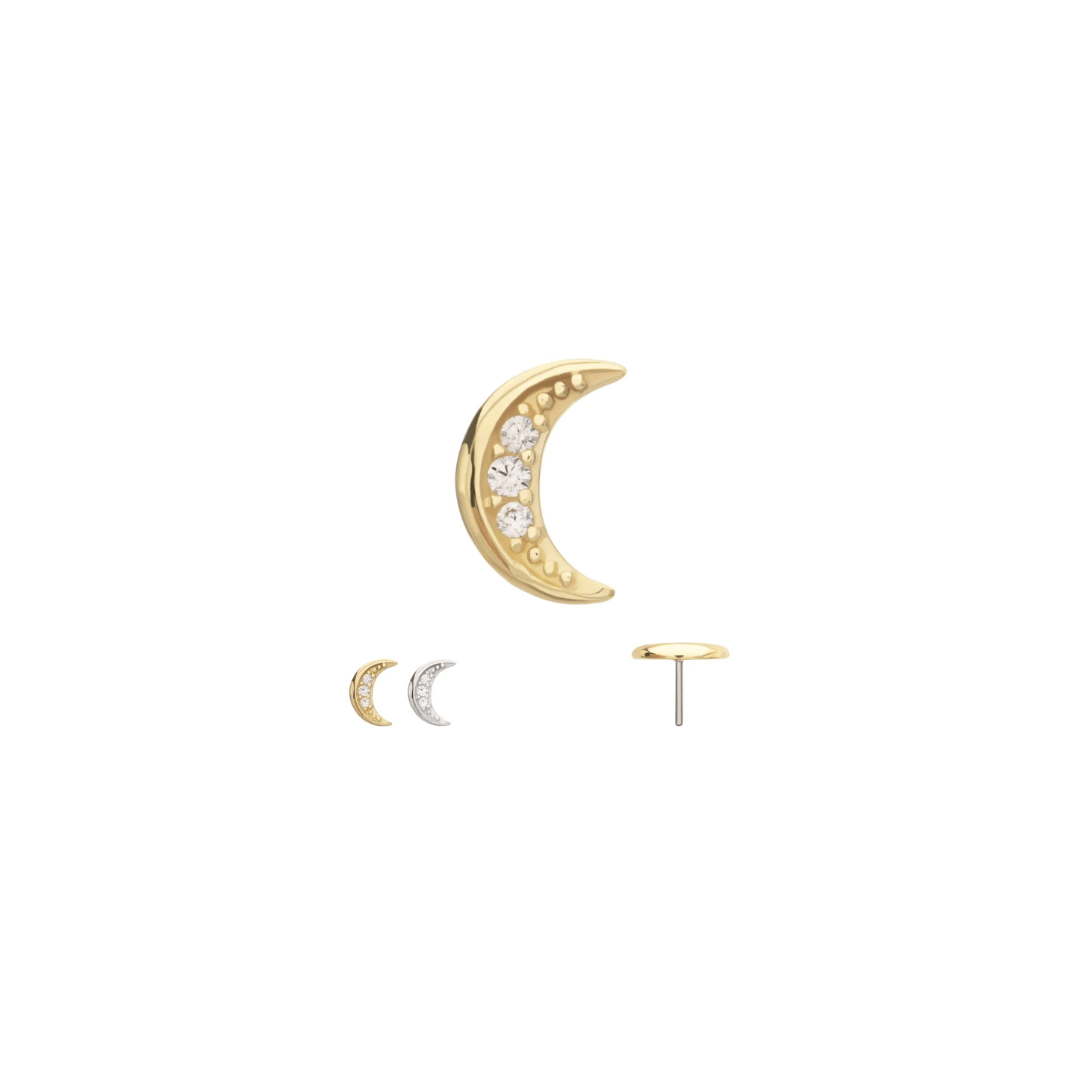 14k Pave Crescent Moon Threadless Top - Peterson MADE