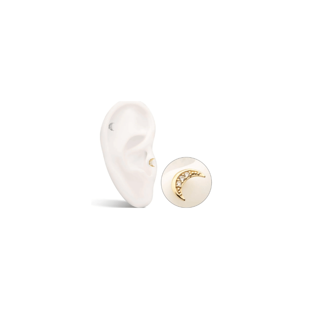 14k Pave Crescent Moon Threadless Top - Peterson MADE