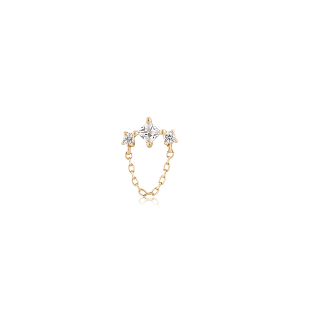 14k White Sapphire Trio w/Chain Threadless Top - Peterson MADE