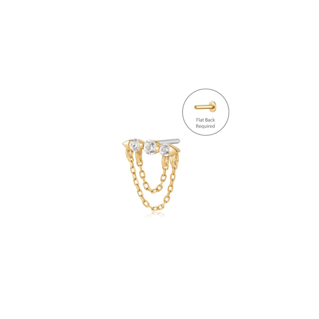 14k Draped Double Chain White Sapphire Piercing Top Earring