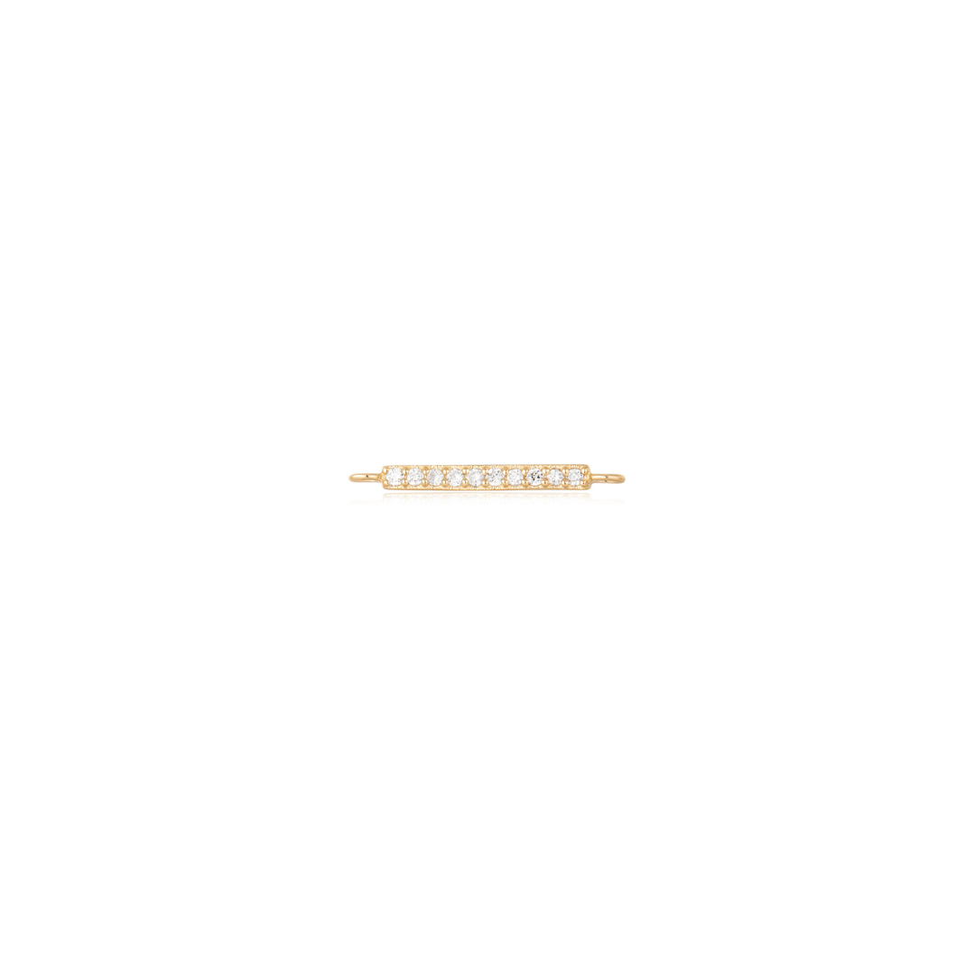 Gold and Diamond Bar Charm Link in a shared prong pave setting on a white background