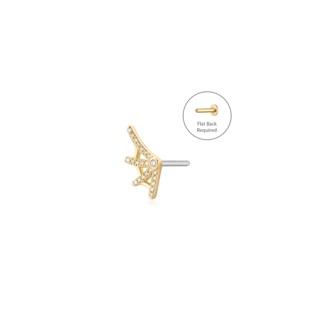 Edgy Diamond and Gold Web Shaped Stud. Cartilage piercing.