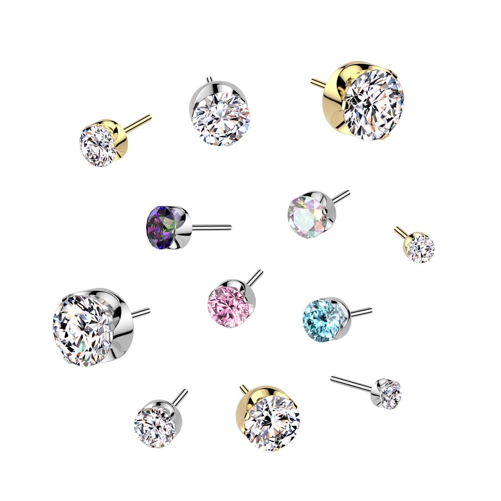 3mm Prong Set CZ Titanium Threadless Top - Peterson MADE