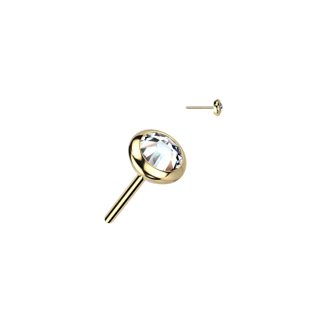 3mm Round Flat Low - Profile Bezel Set CZ Titanium Threadless Top - Peterson MADE