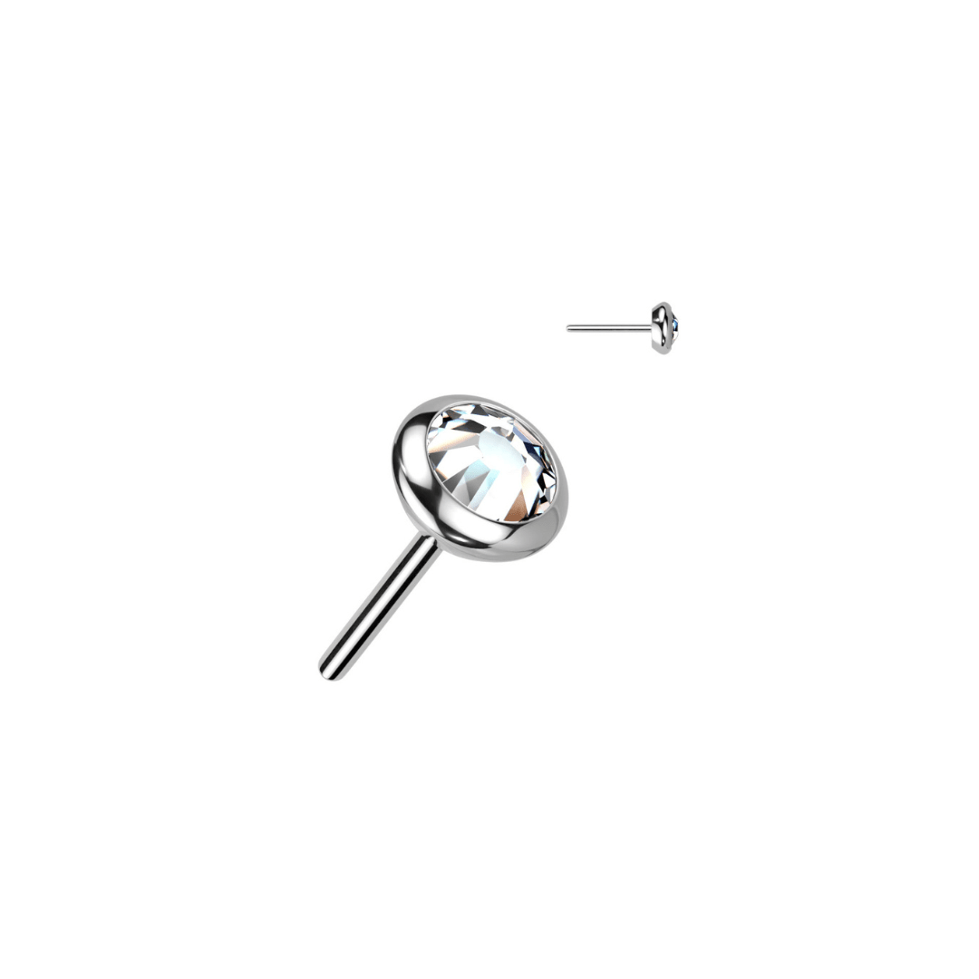 3mm Round Flat Low - Profile Bezel Set CZ Titanium Threadless Top - Peterson MADE