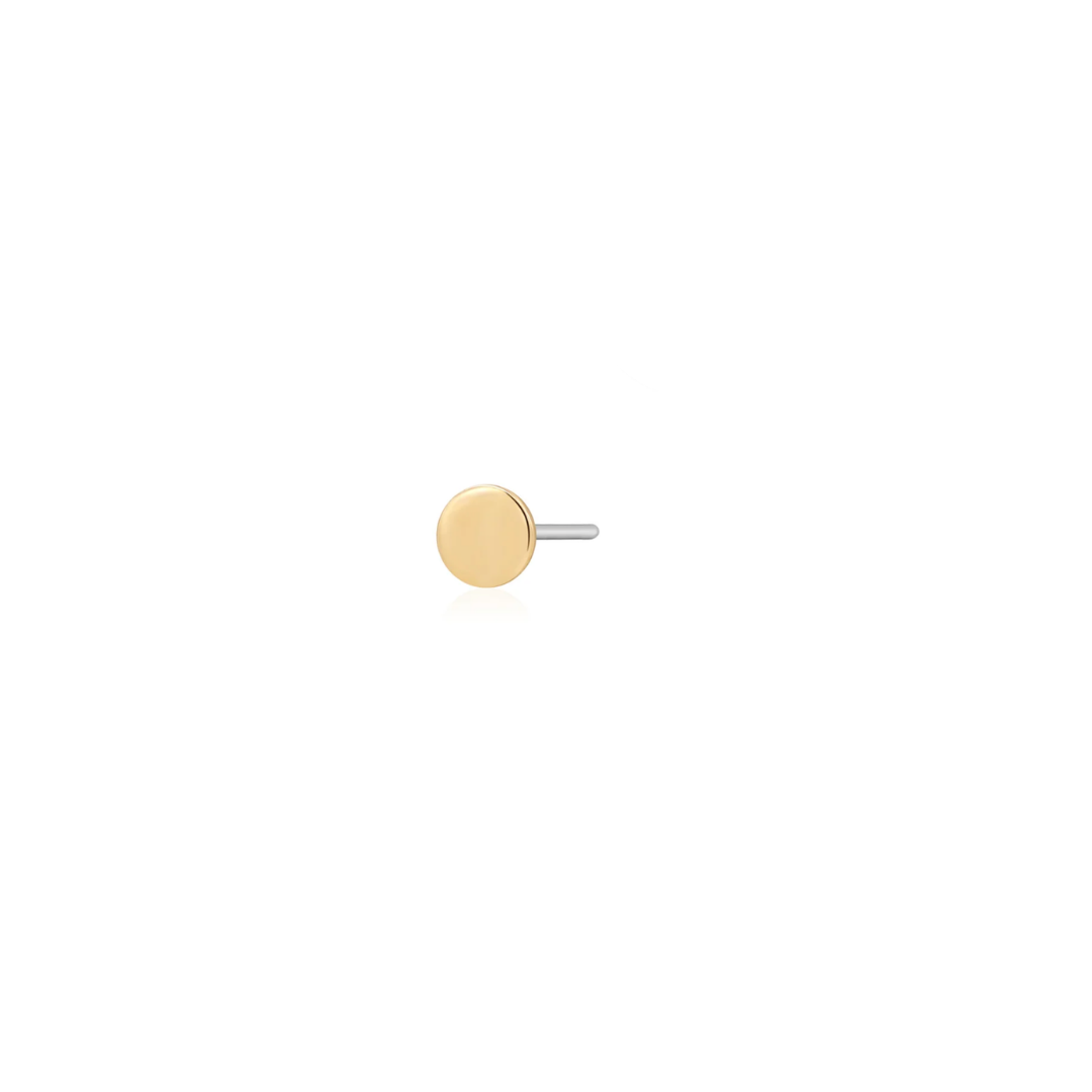 14k Gold Disc Threadless Top Shown on a white background