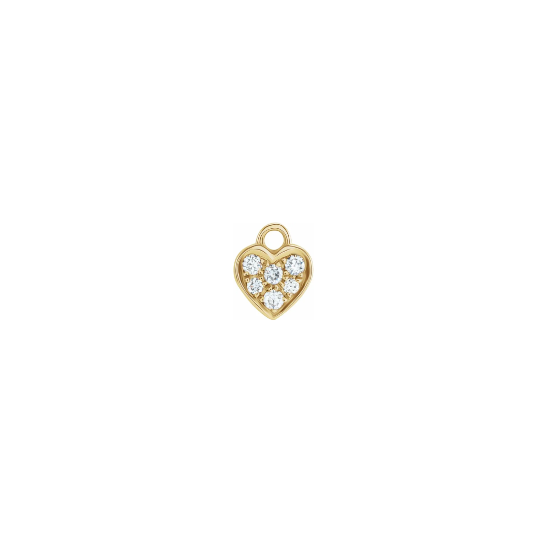 Petite 14k yellow gold diamond heart charm on a white background