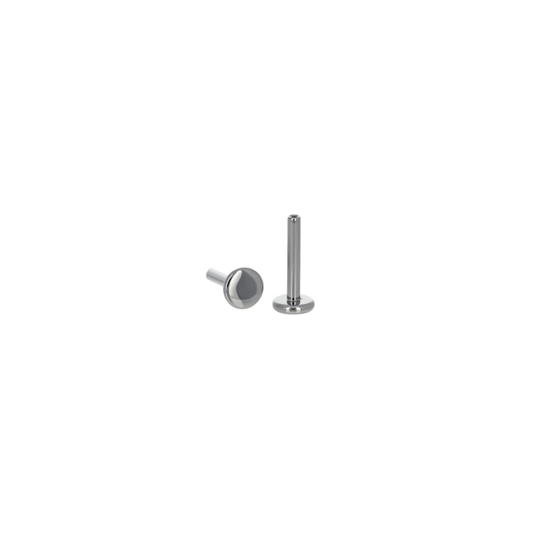 Threaded Implant Grade Titanium Flatback with 3mm Disc shown on a white background.  