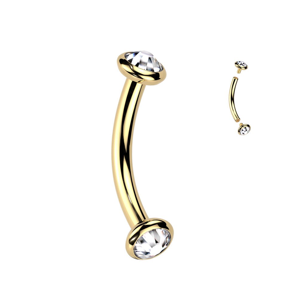 thumbnail image 2 of 16G Titanium Internally Threaded Prong Set CZ Eyebrow Ring Curved Barbell 2 of 2