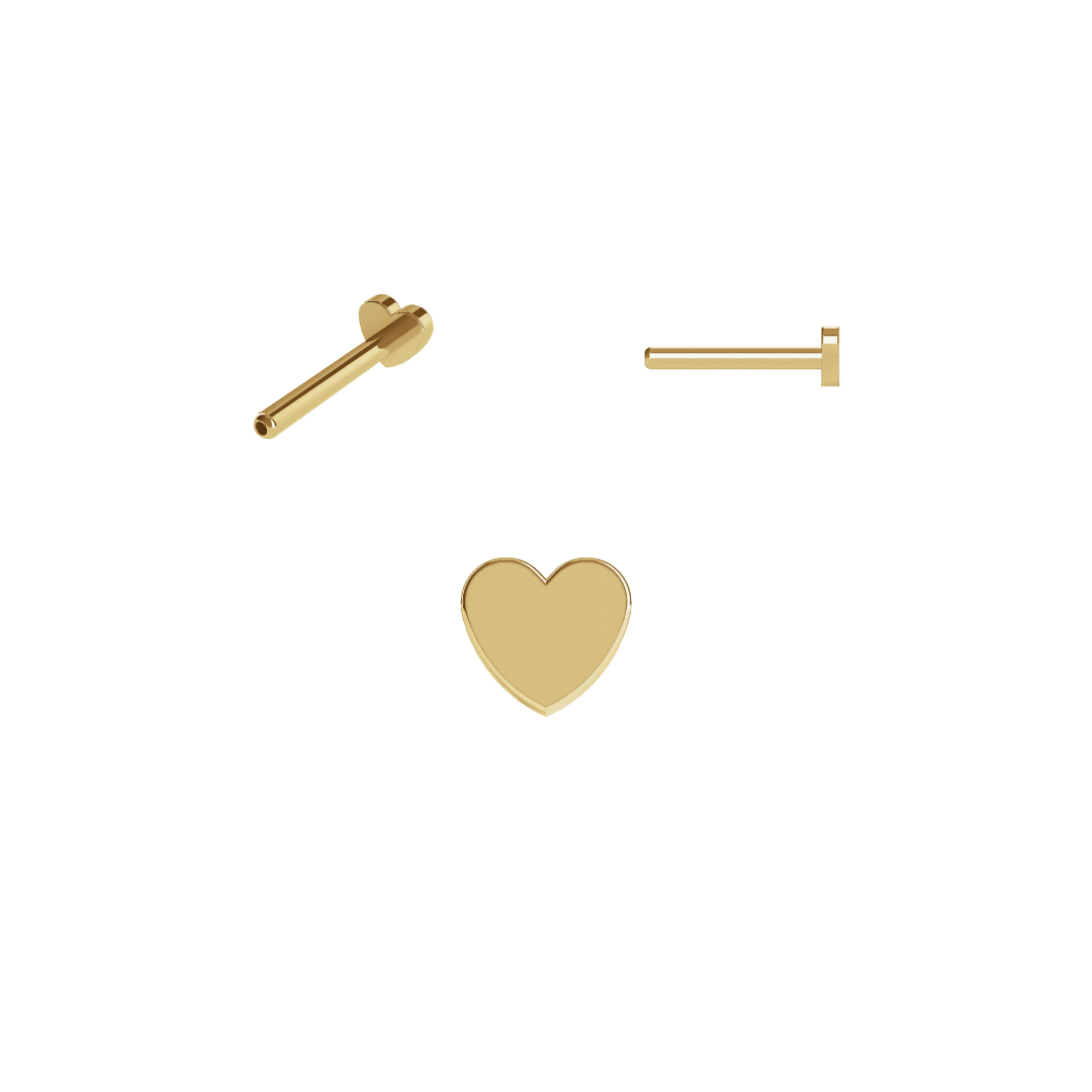 Heart - Shaped 14k Gold Threadless Flatback Labret Post - Peterson MADE