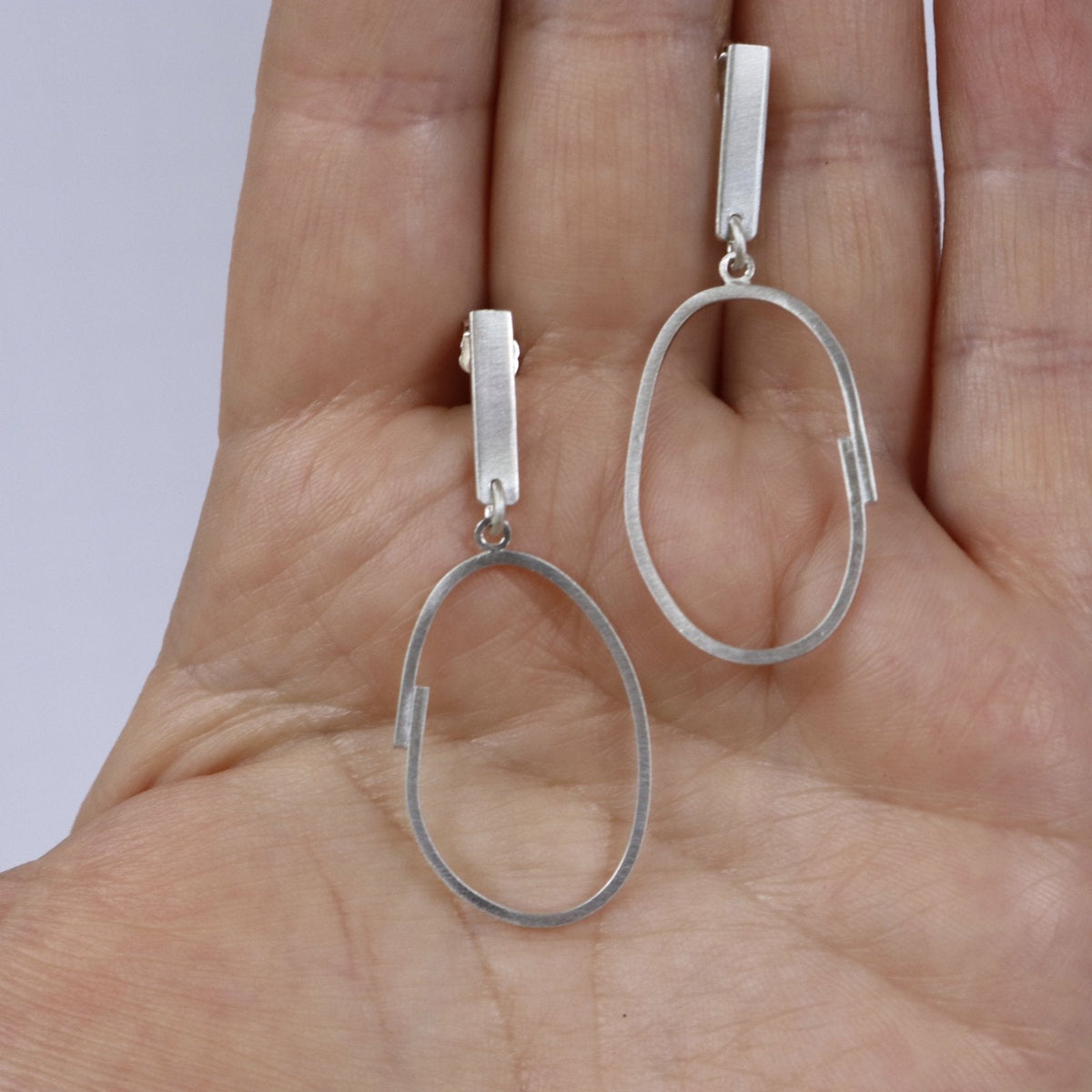 Matte Silver Oval Drop Earrings - Peterson MADE