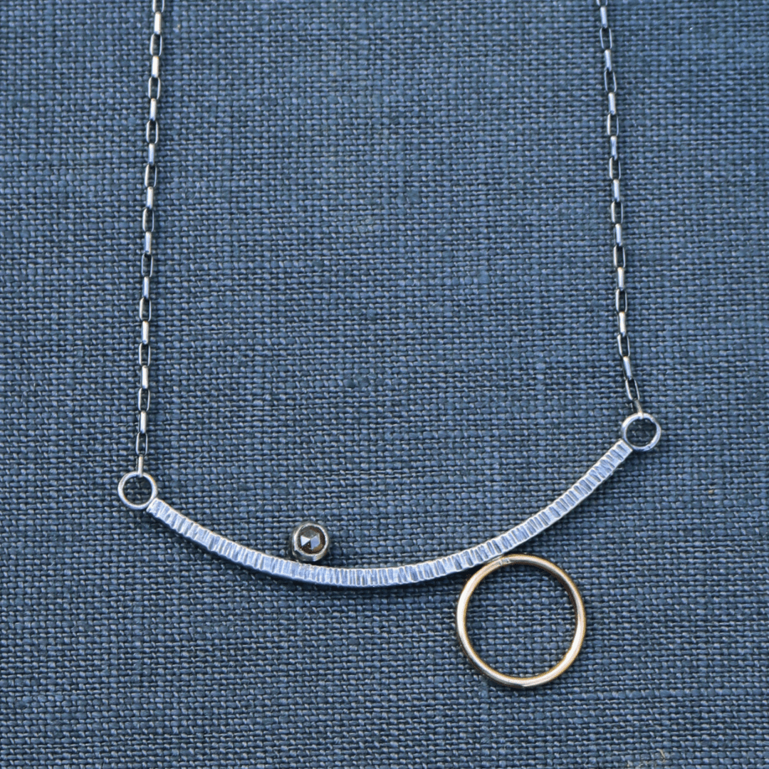 With Balance - Mixed Metal Bar Necklace & Rose Cut Diamond - Peterson MADE