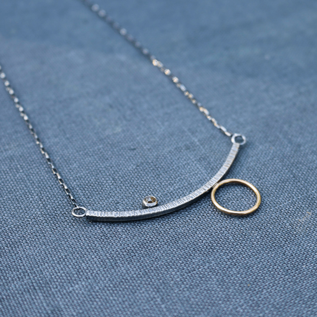 With Balance - Mixed Metal Bar Necklace & Rose Cut Diamond - Peterson MADE