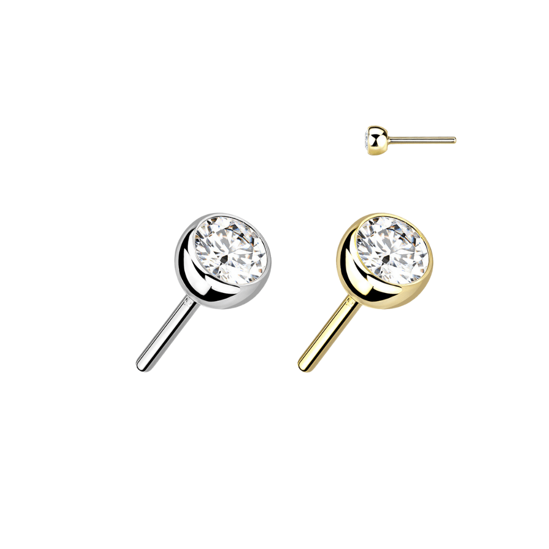 14k Bezel Set CZ Piercing Top - Peterson MADE
