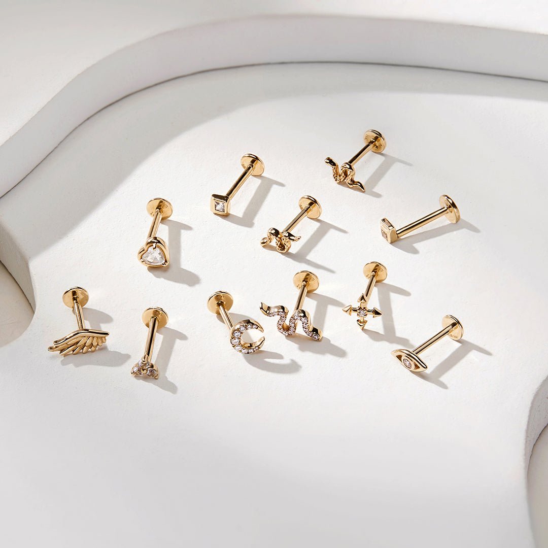 14k Gold Threadless Flatback Labret Post | 18g & 20g | Yellow & White ...