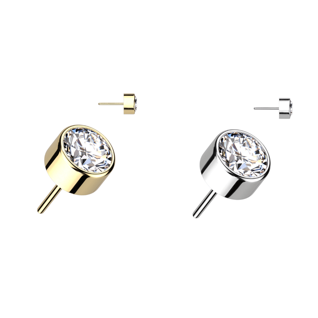 3mm Round Bezel Set CZ Titanium Threadless Top - Peterson MADE