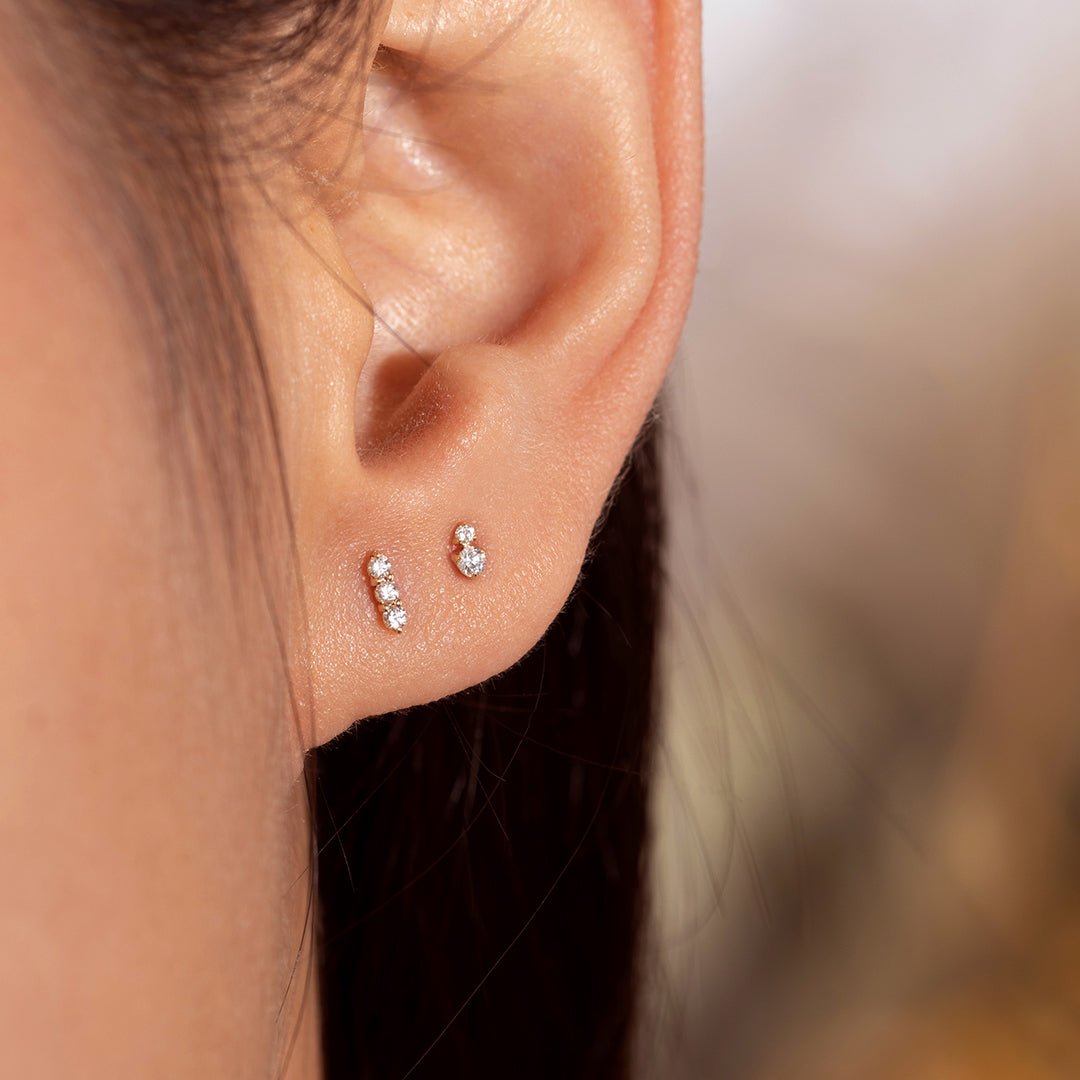 Triple Diamond Prong Set Single Piercing Earring- Peterson MADE
