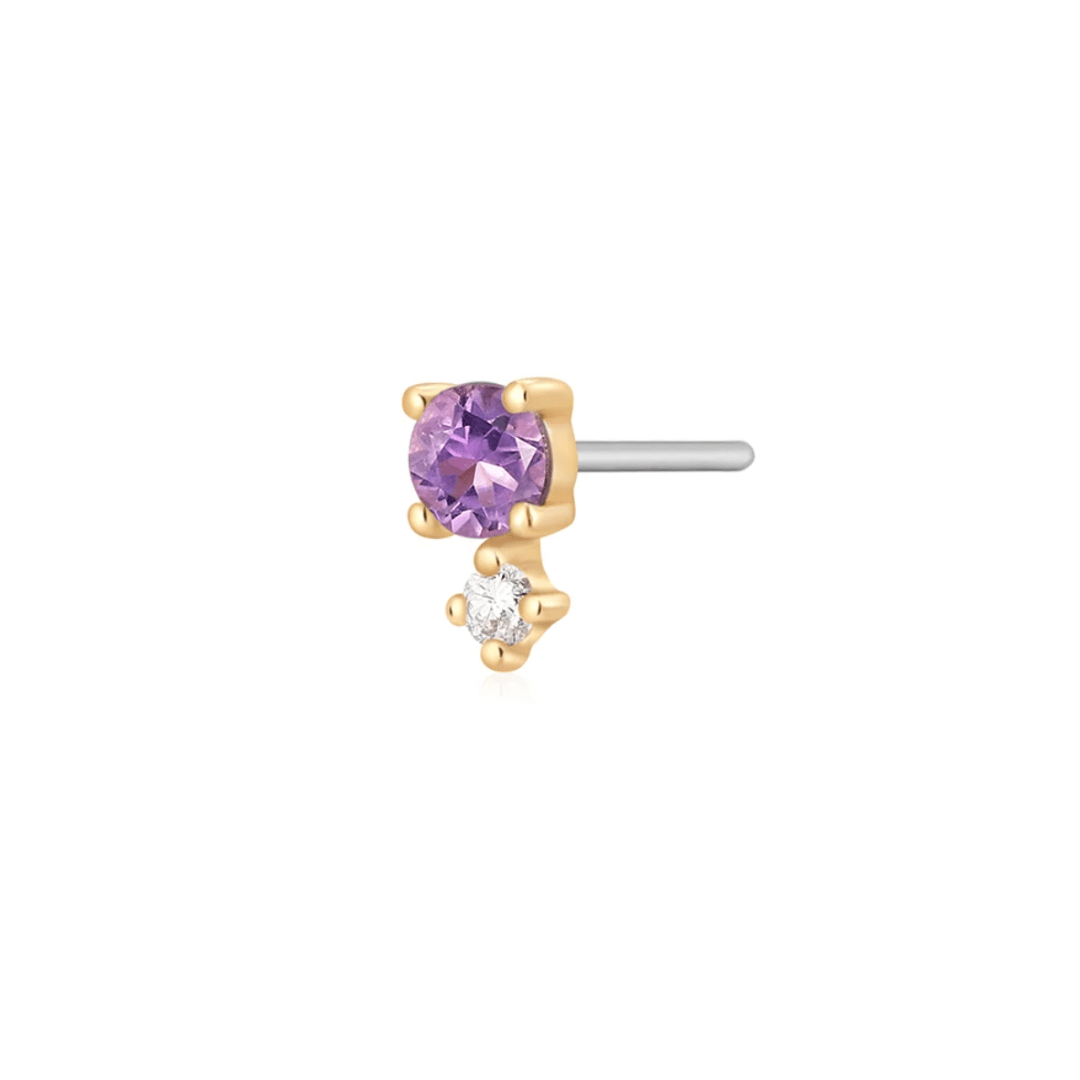 Amethyst & White Sapphire Single Piercing Earring - February - Peterson MADE