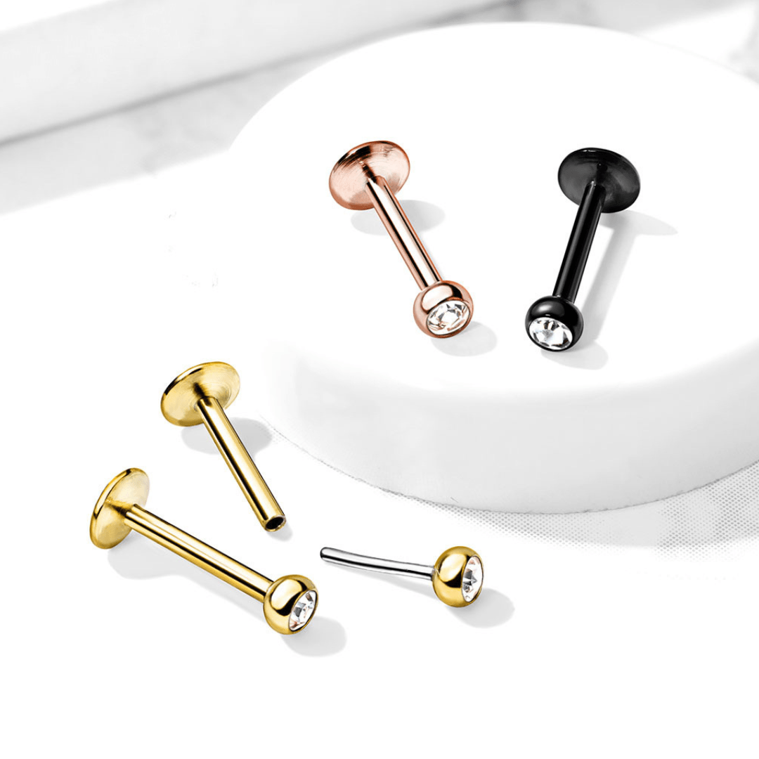 Bezel Set 2mm CZ Threadless Top + Labret Set - 316L Surgical Steel - Peterson MADE