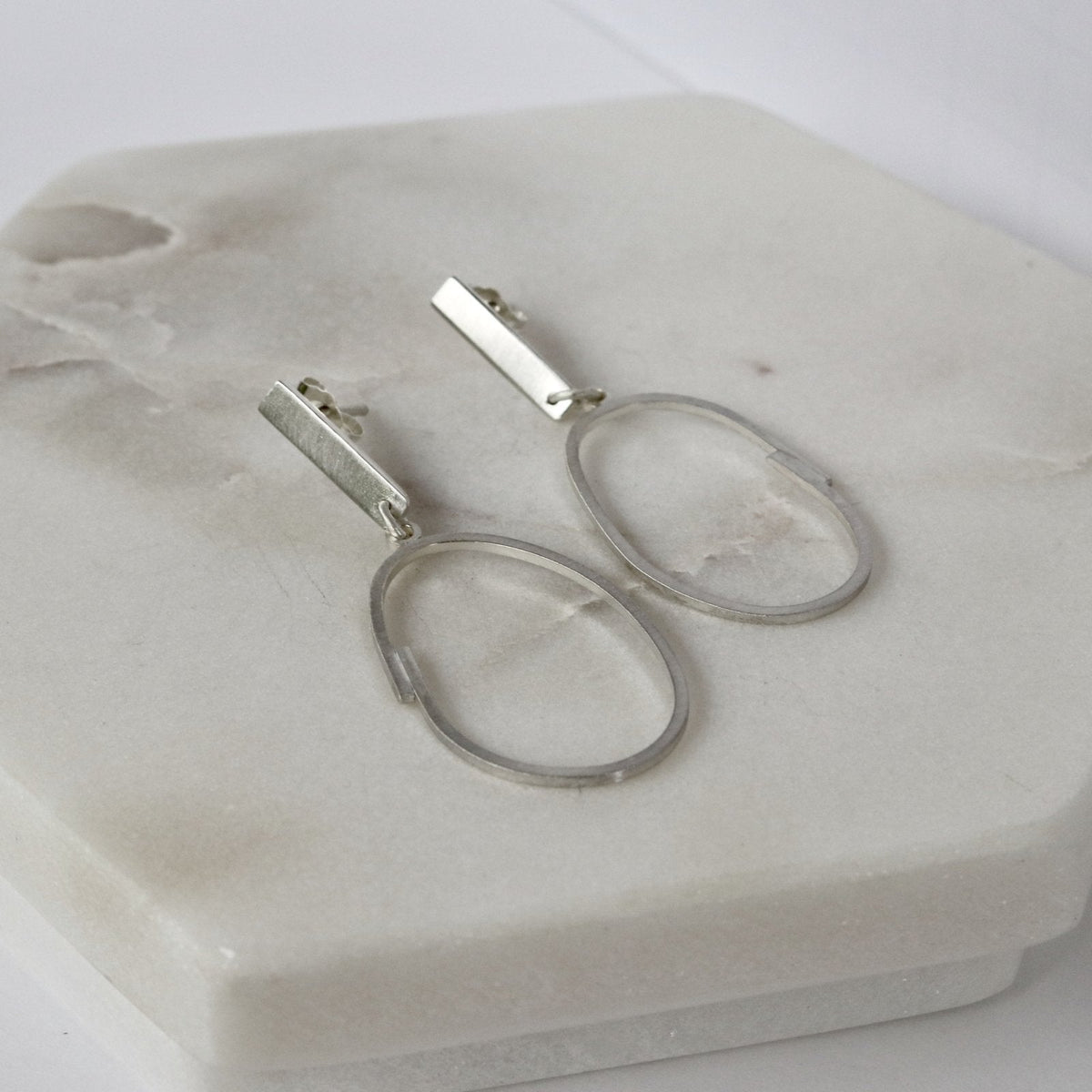 Brushed Silver Oval Drop Earrings - Peterson MADE