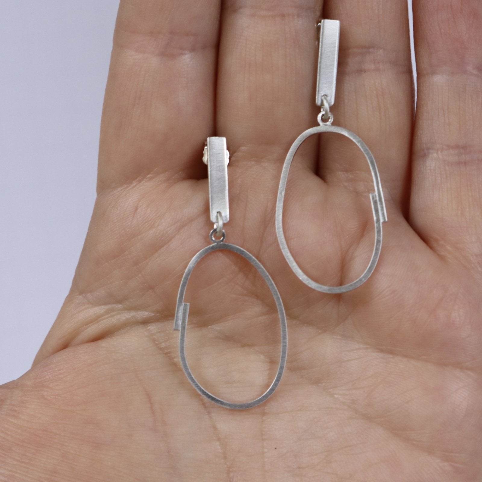 Brushed Silver Oval Drop Earrings - Peterson MADE