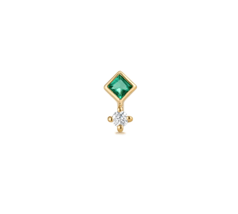Emerald &amp; Diamond Single Piercing Earring - Peterson MADE