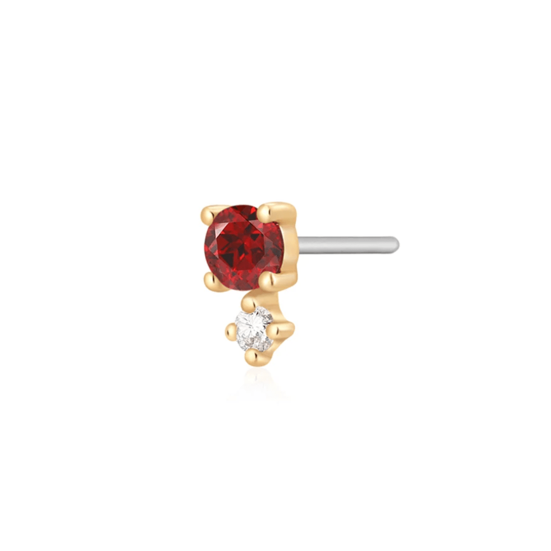 Garnet & White Sapphire Single Piercing Earring - January - Peterson MADE