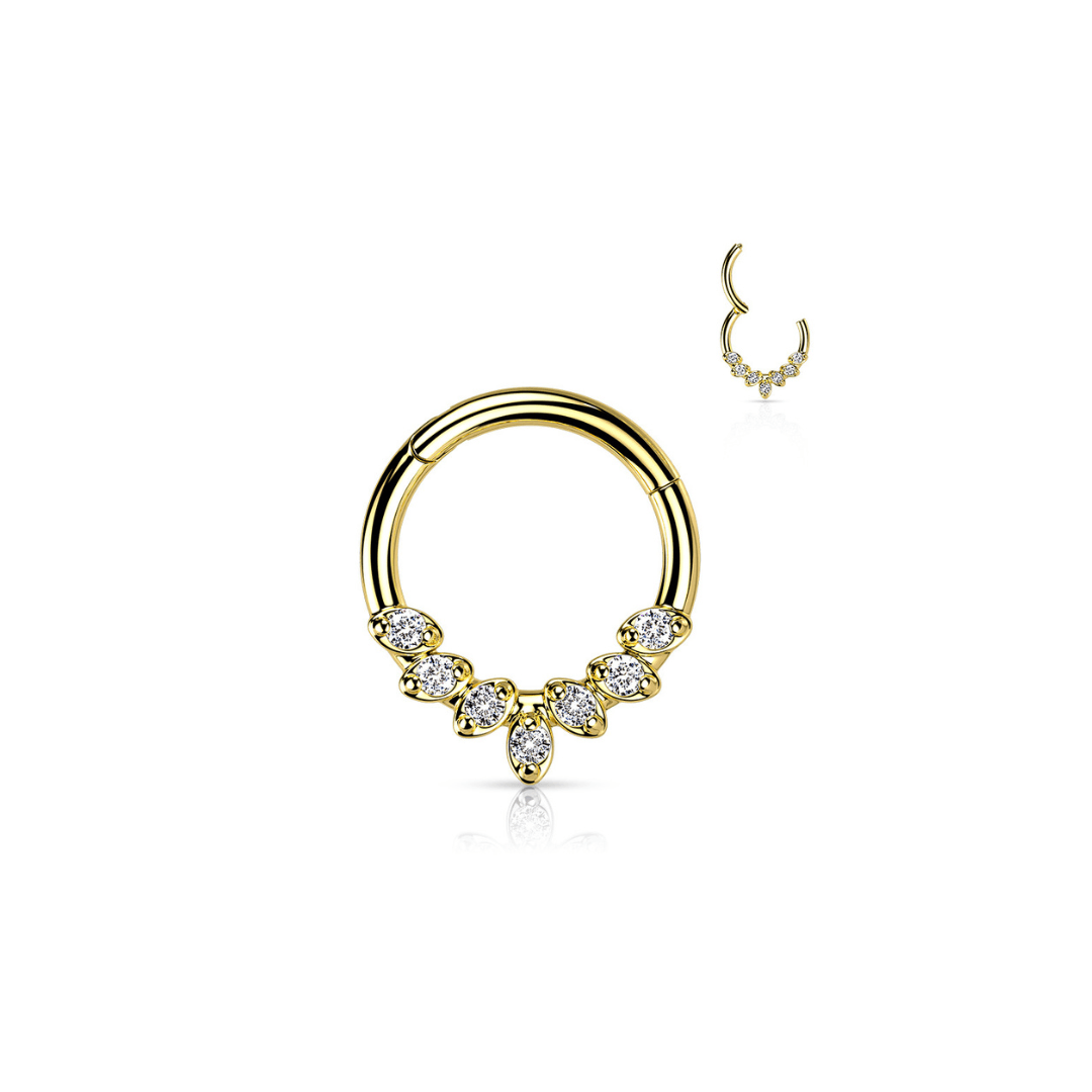 Hinged Hoop w/ 7 CZ Leaves - 316L Surgical Steel - Peterson MADE