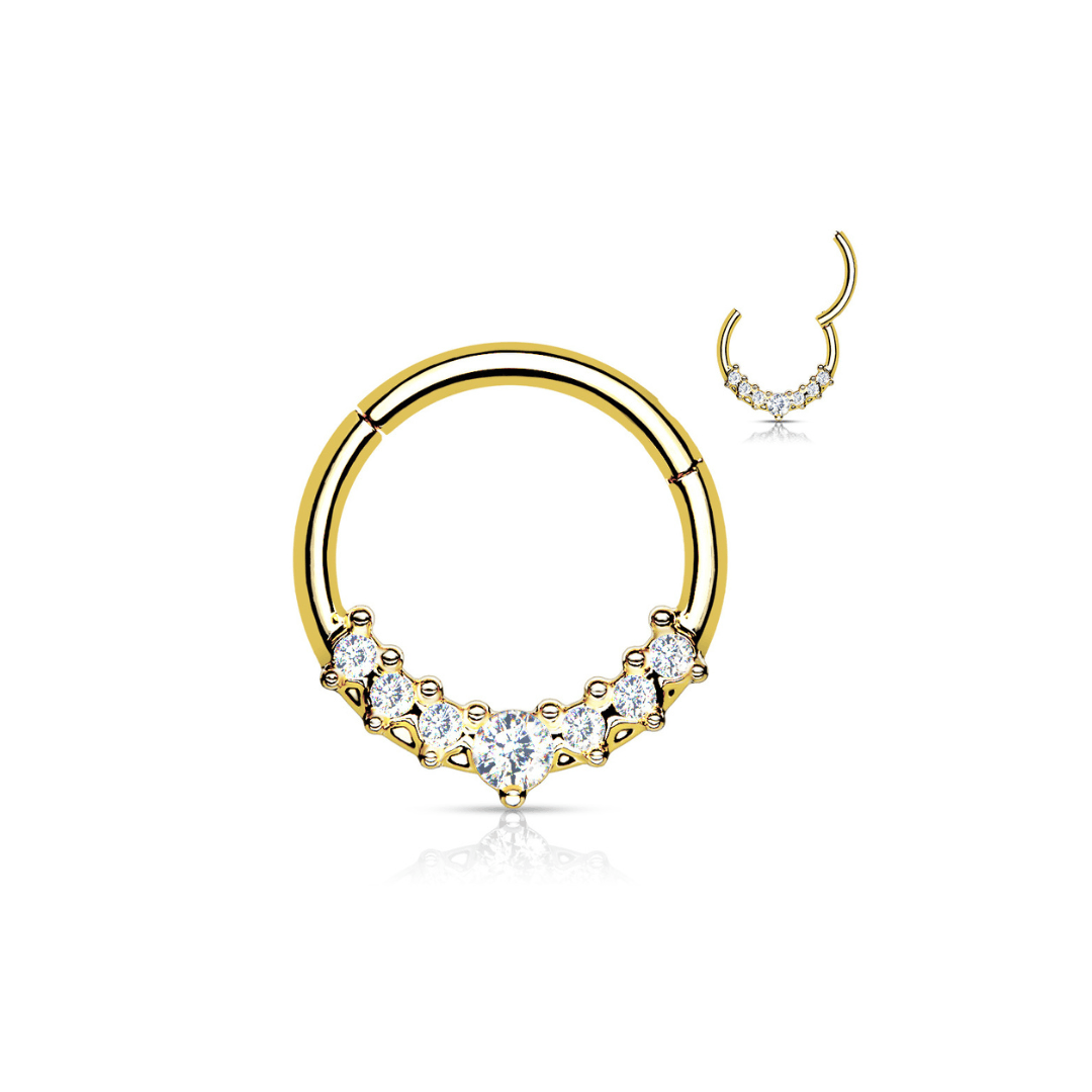 Hinged Hoop w/Fan of CZs - 316L Surgical Steel - Peterson MADE