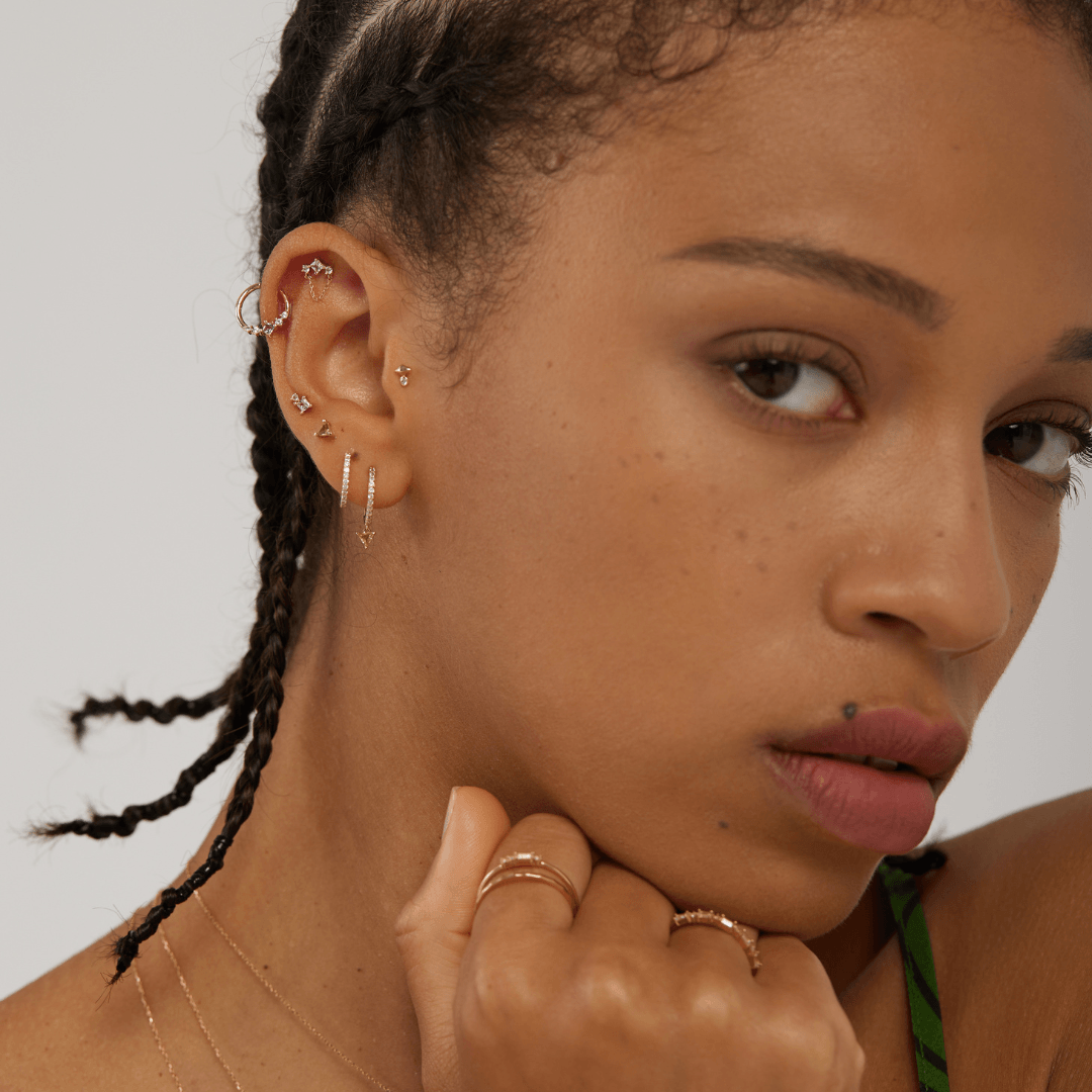 White Sapphire Drop Ear Stack. Chain Piercing Earring - Peterson MADE