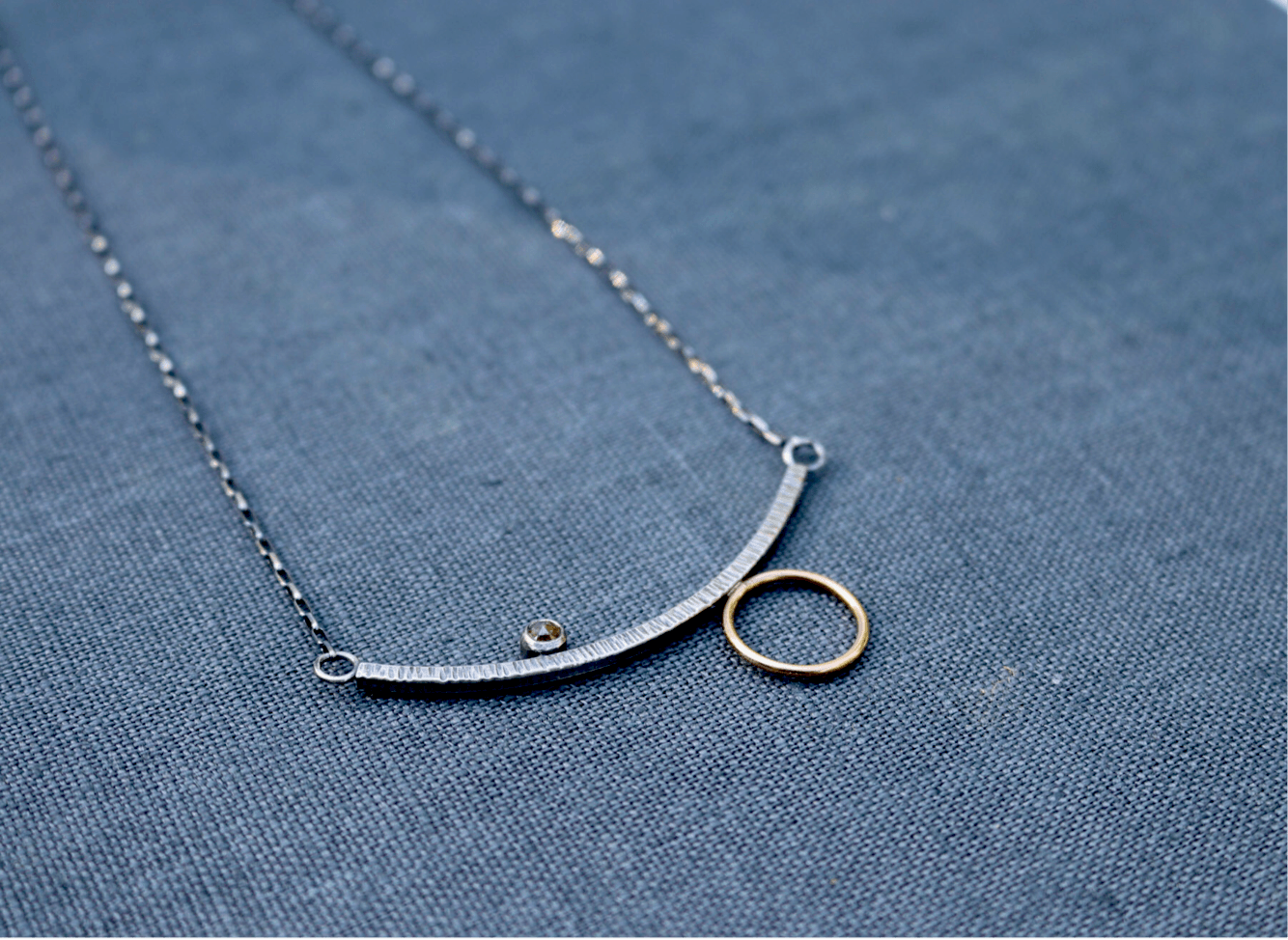 Mixed Metal Bar Necklace & Rose Cut Diamond - Peterson MADE