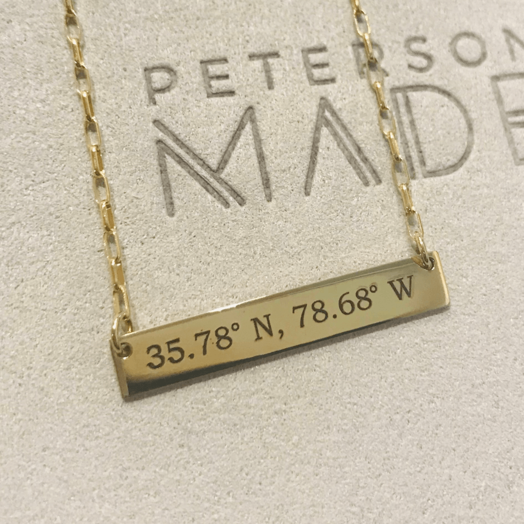 Gold bar 2025 necklace with coordinates