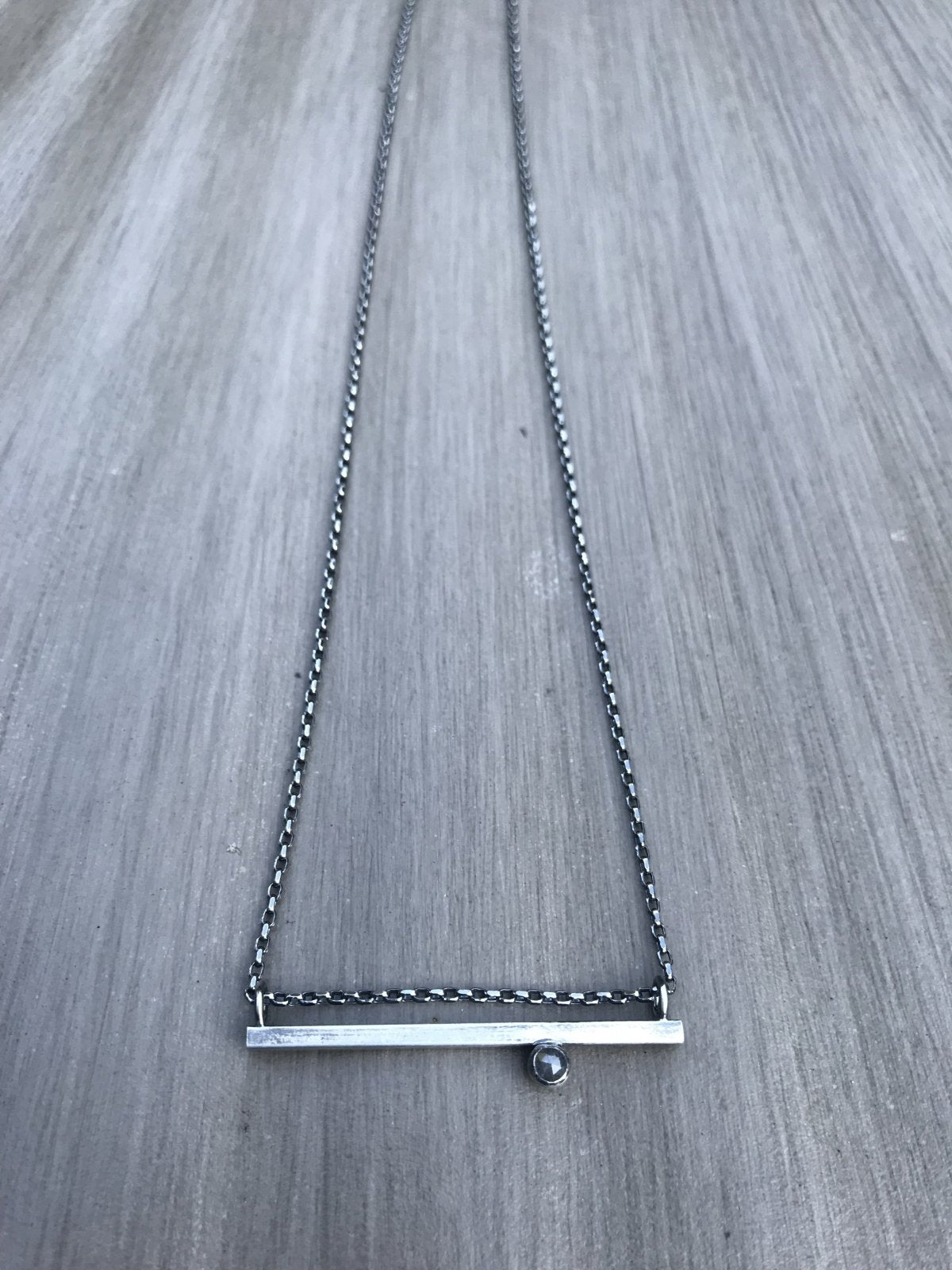 Natural Gray Diamond - Horizontal Bar Necklace - Diamond, Sterling Silver - Peterson MADE