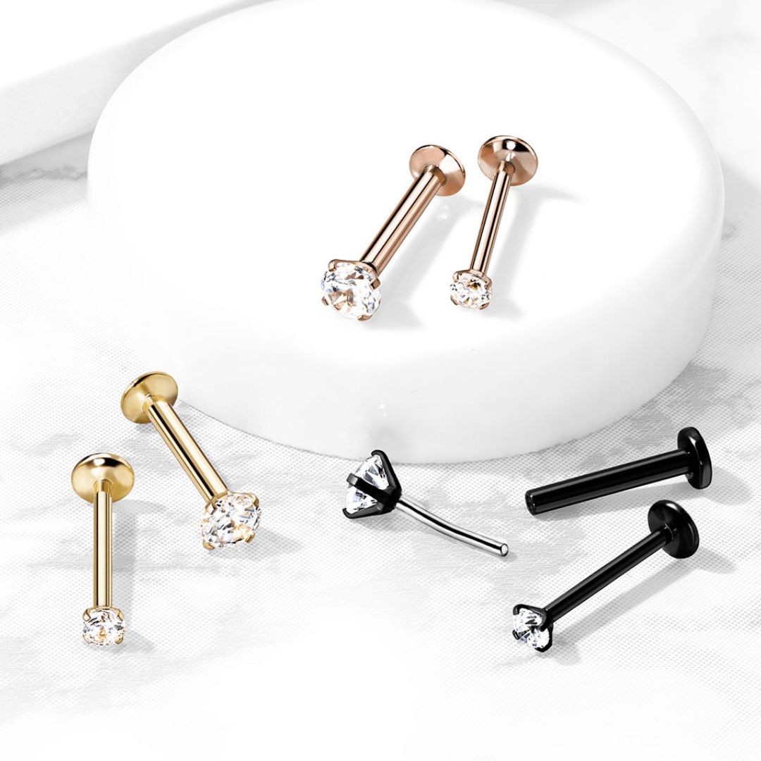 Prong Set 3mm CZ Threadless Top + Labret Set - 316L Surgical Steel - Peterson MADE