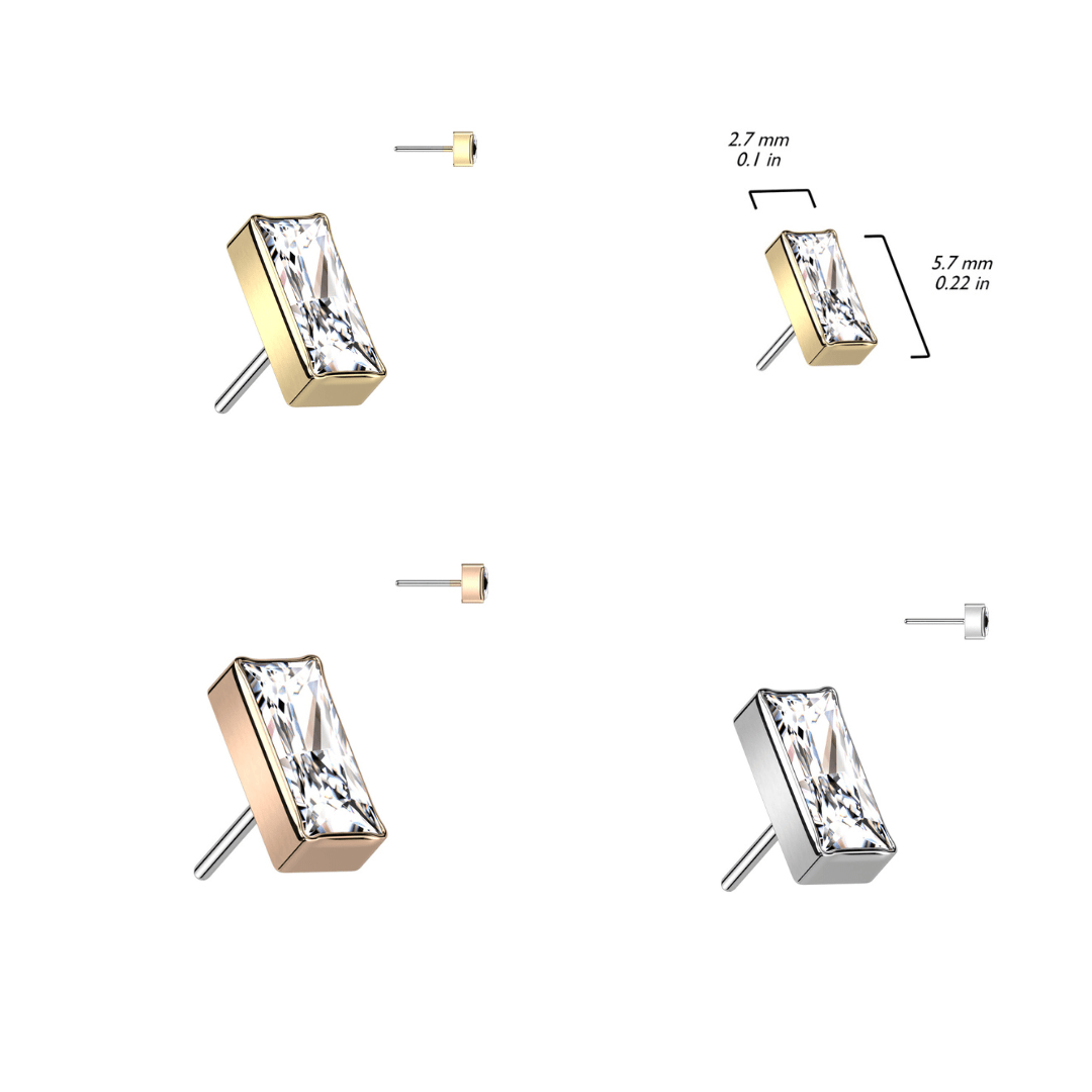Rectangular Bezel Set CZ Titanium Threadless Top - Peterson MADE