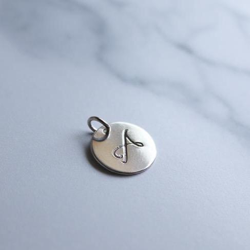 Script Initial Midi Charm - 5/8 in Round Sterling Silver - Peterson MADE