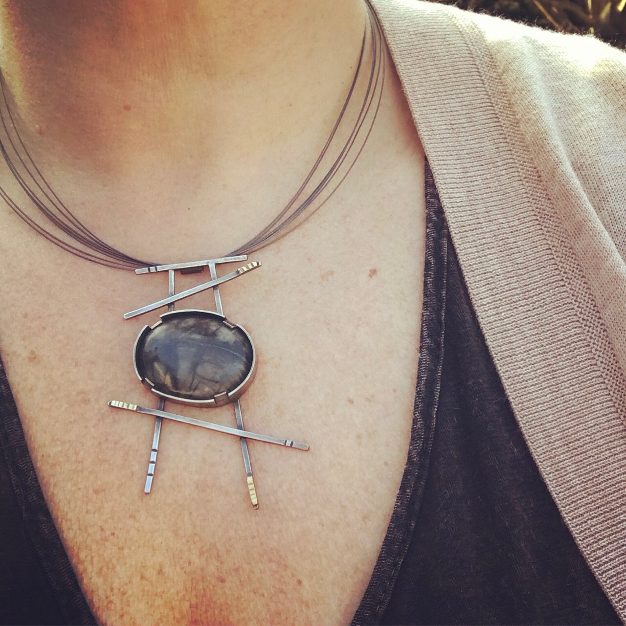 Seeking Balance - Picasso Jasper Mixed Metal Pendant - Peterson MADE