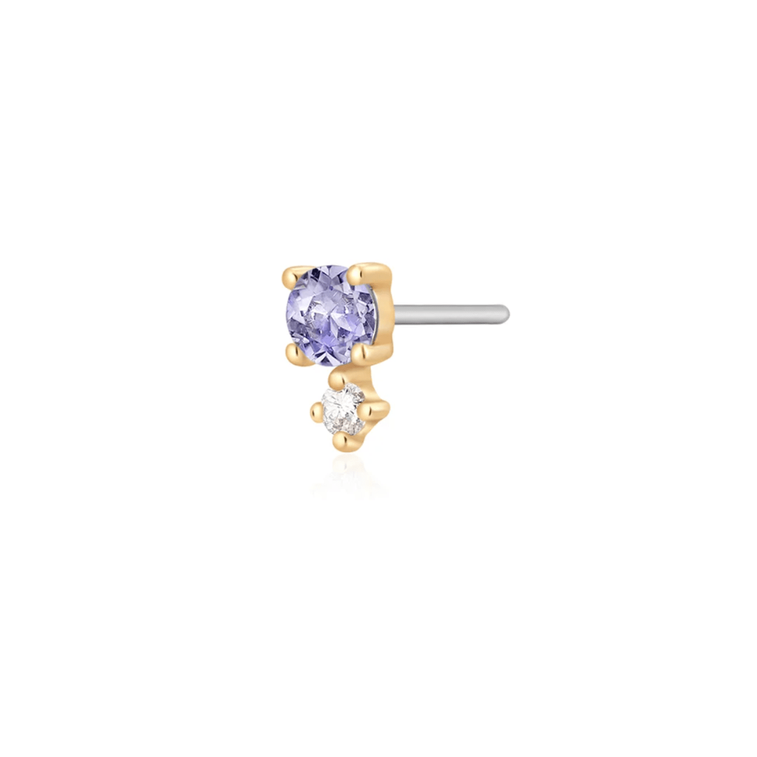 Tanzanite & White Sapphire Single Piercing Earring - December - Peterson MADE
