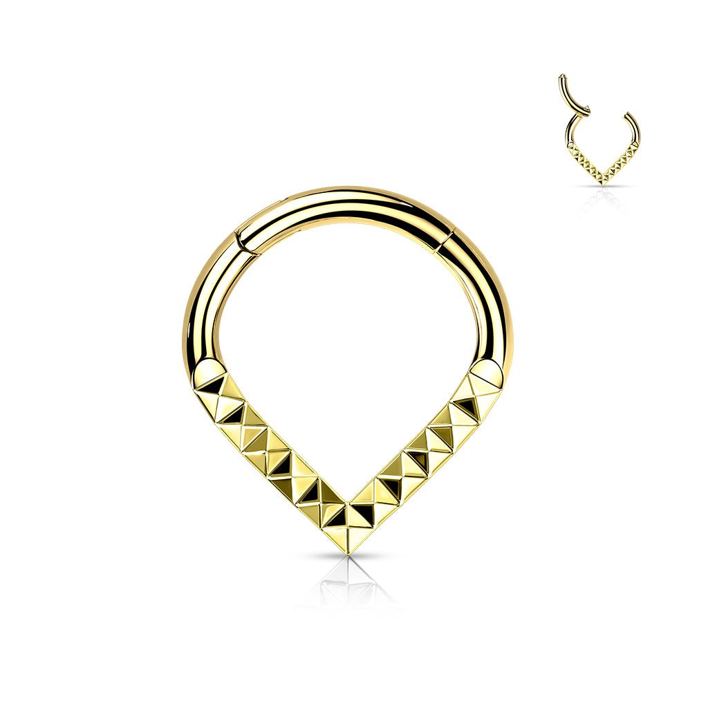 Titanium Hinged Hoop Chevron Ring With Pyramid Cut Studs - Peterson MADE