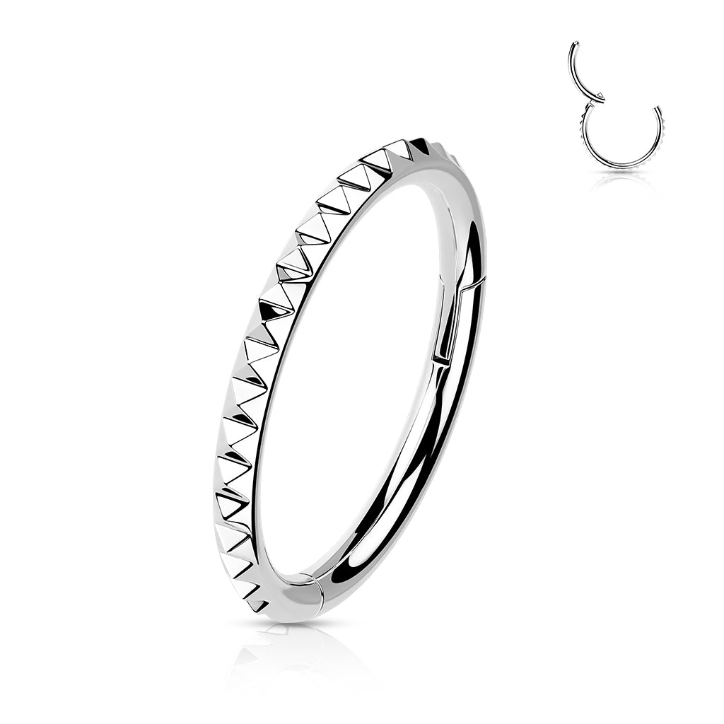 Titanium Hinged Hoop Ring With Pyramid Cut Studs - Peterson MADE
