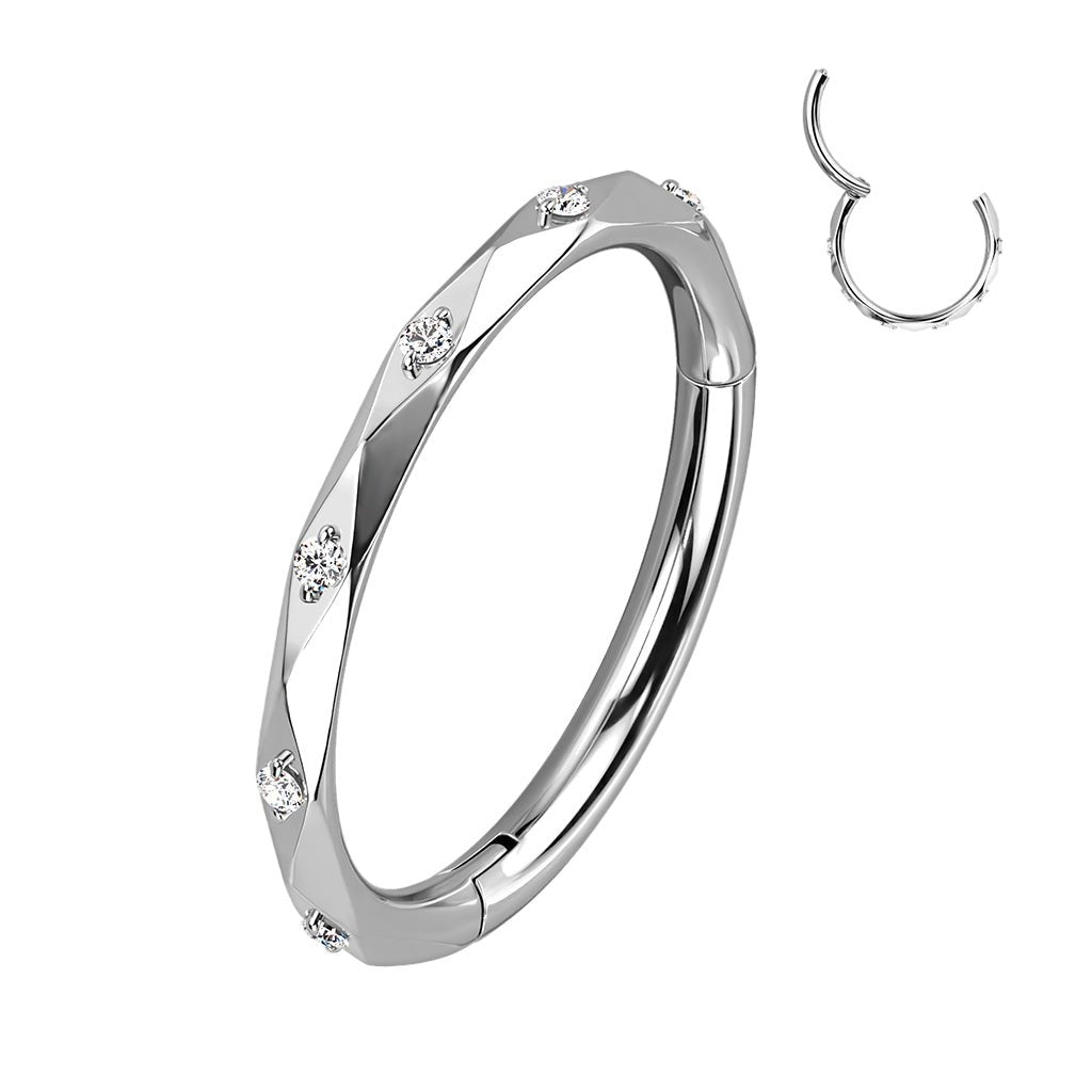 Titanium Hoop Ring With CZ Accented Diamond Faceted Cuts - Peterson MADE