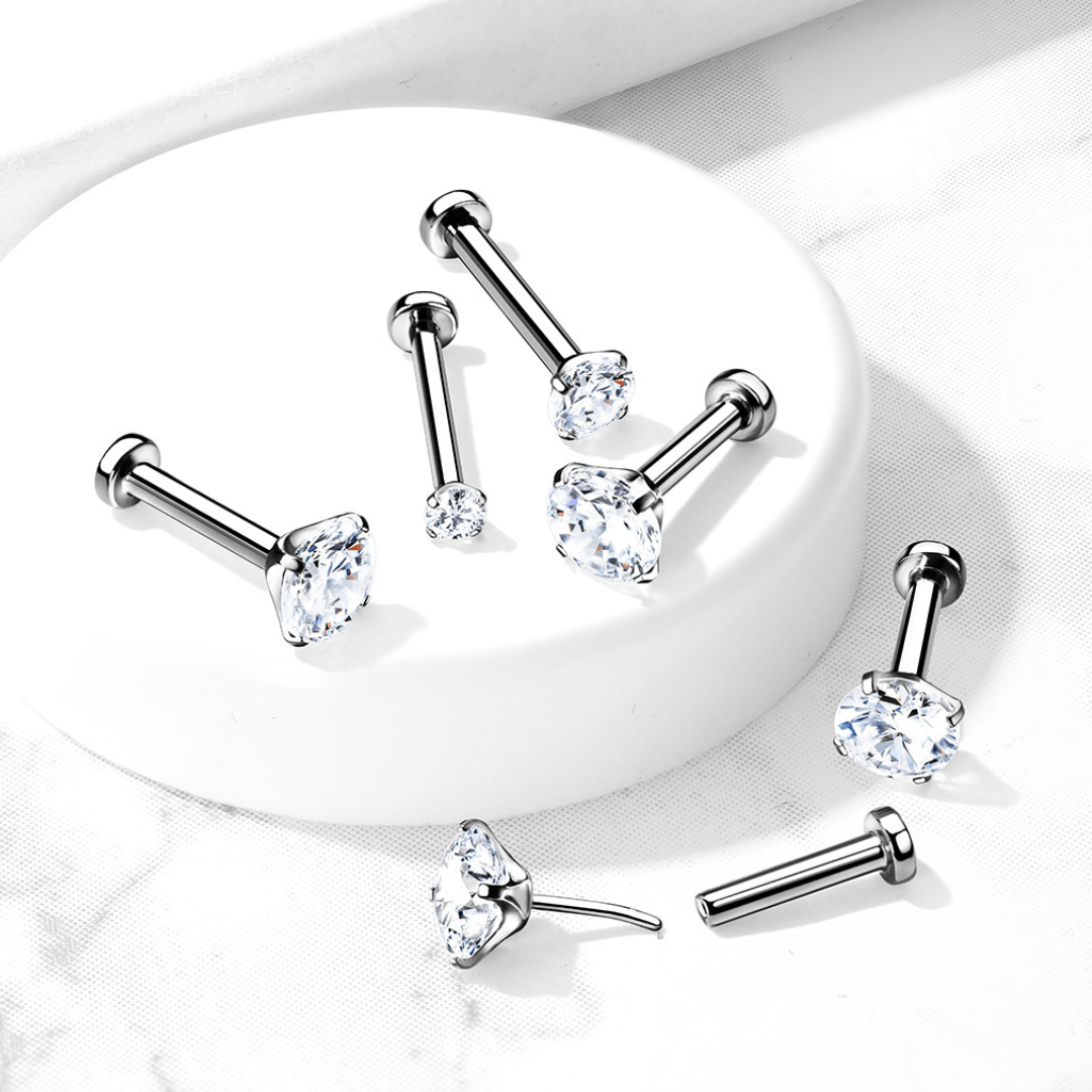 Titanium Prong Set CZ Threadless Top & Labret Set - Peterson MADE
